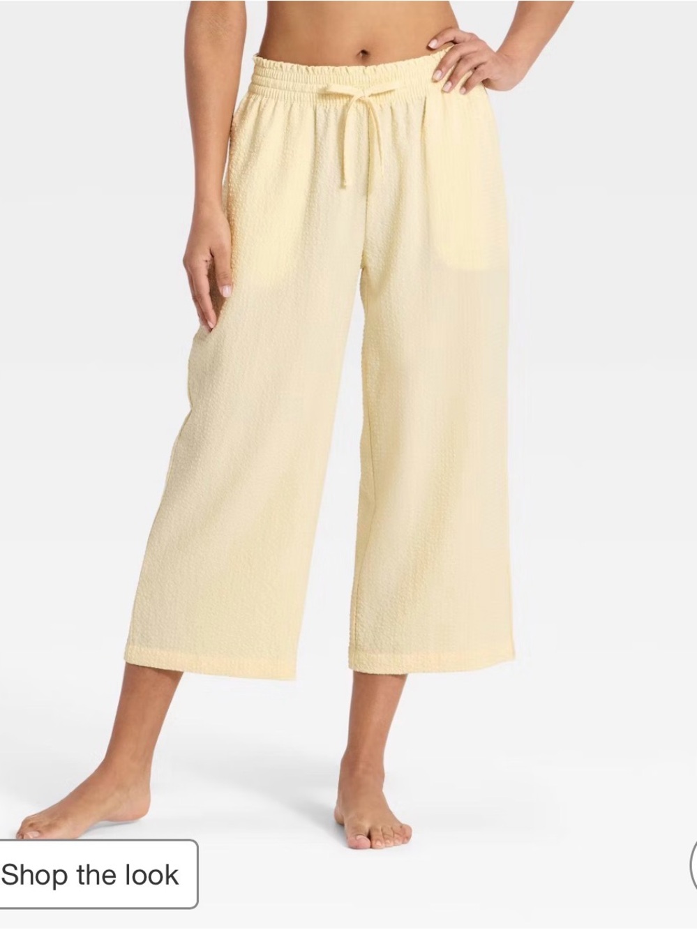 Yellow Seersucker Wide-Leg Cropped Pajama Pants by Auden